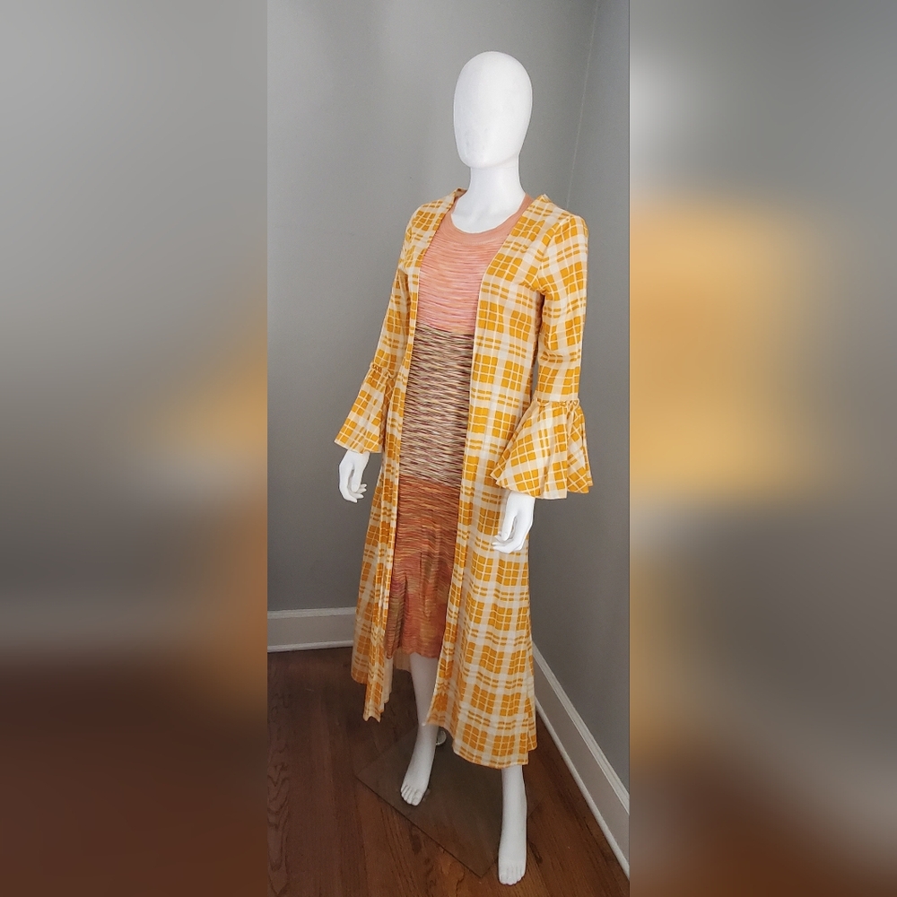 Yellow Plaid Lightweight Duster with Frilled Bell Cuffs